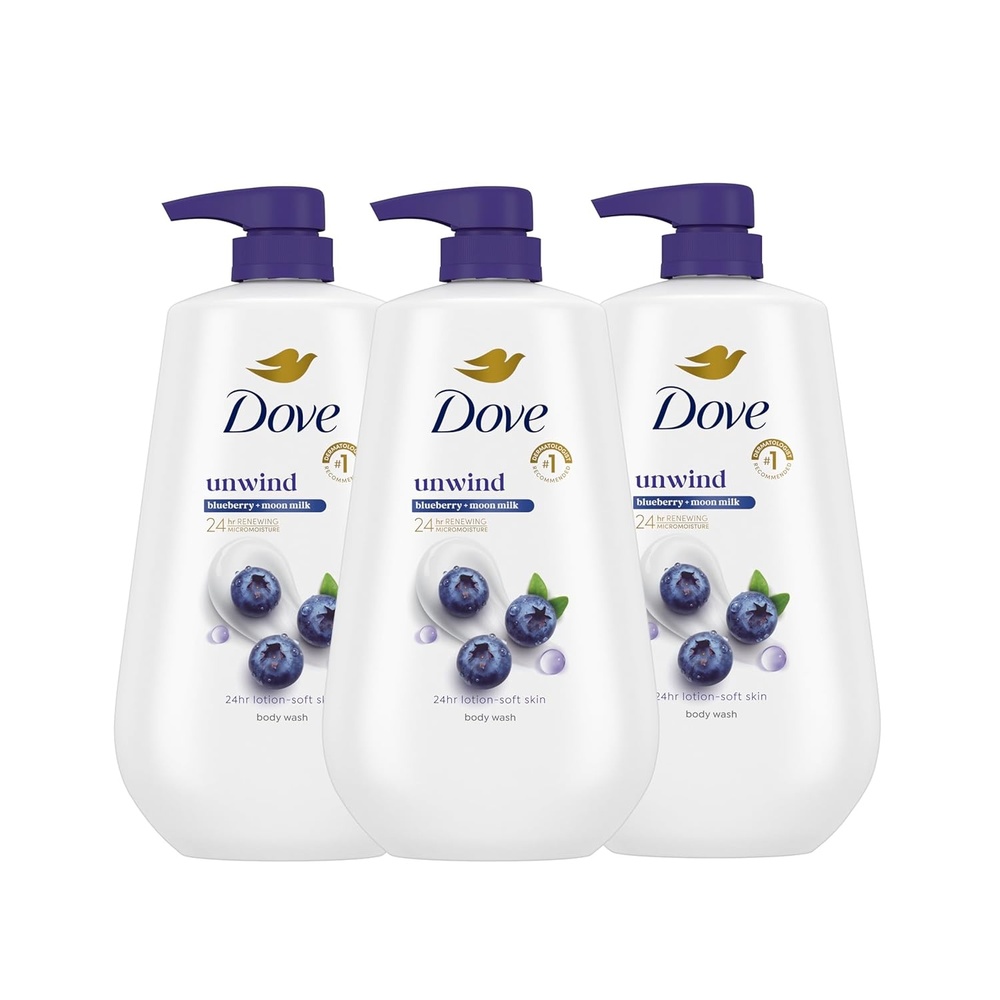 image:imageDove Body Wash 3 Count Unwind Blueberry amp Moon Milk For 24hr LotionSoft Skin Moisturizing Skin Cleanser with No Sulfates No Parabens