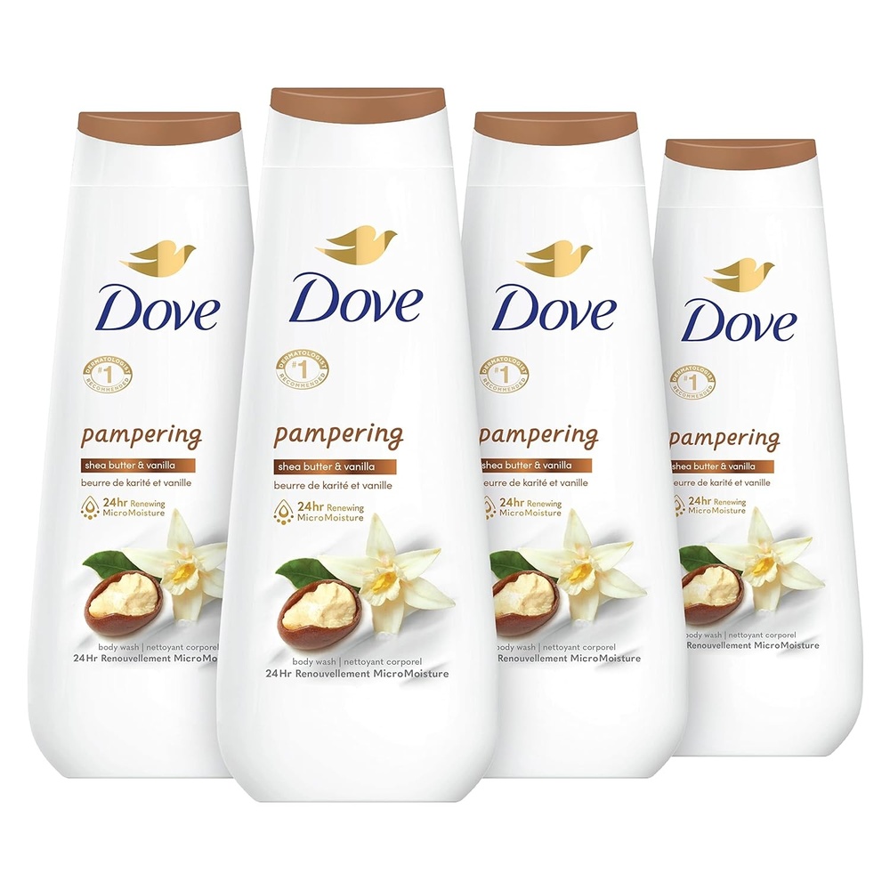 image:imageDove Body Wash 4 Count Pampering Shea Butter amp Vanilla for Renewed HealthyLooking Skin Gentle Skin Cleanser with 24hr Renewing MicroMoisture 20 oz20 Fl Oz Pack of 4