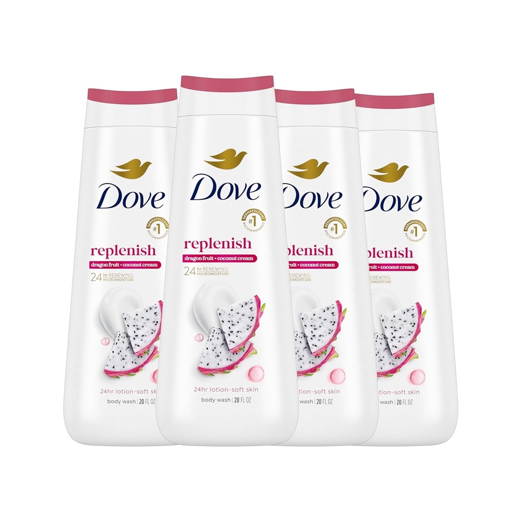 image:imageDove Body Wash 4 Count for 24hr LotionSoft Skin Replenish Dragon Fruit and Coconut Cream Moisturizing Skin Cleanser with No Sulfates No Parabens