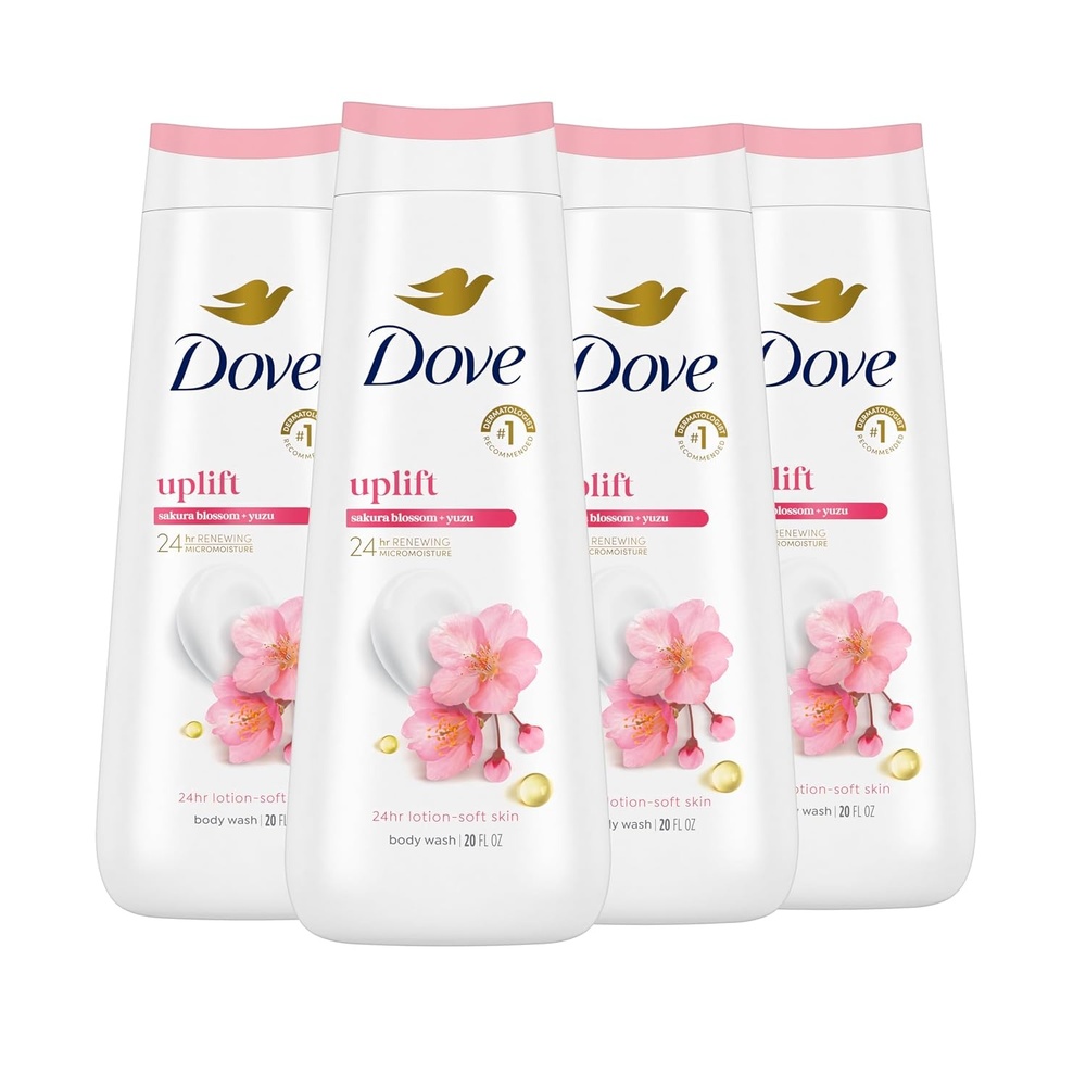 image:imageDove Body Wash 4 Count for 24hr LotionSoft Skin Uplift Sakura Blossom and Yuzu Moisturizing Skin Cleanser with No Sulfates No Parabens