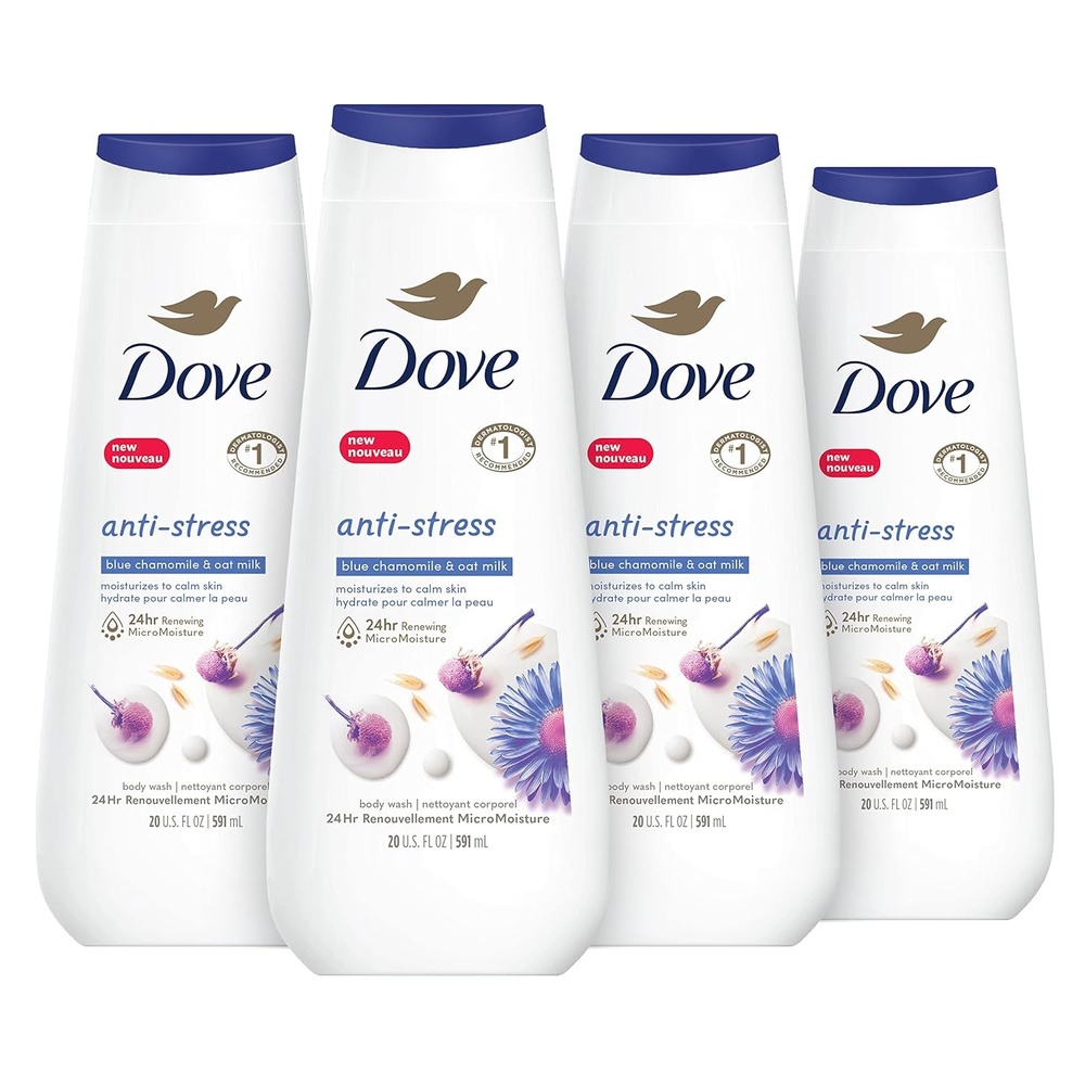 image:imageDove Body Wash AntiStress Blue Chamomile amp Oat Milk 4 Count for Renewed HealthyLooking Skin Moisturizing Gentle Skin Cleanser with 24hr Renewing MicroMoisture 20 ozBlue Chamomile Oat Milk