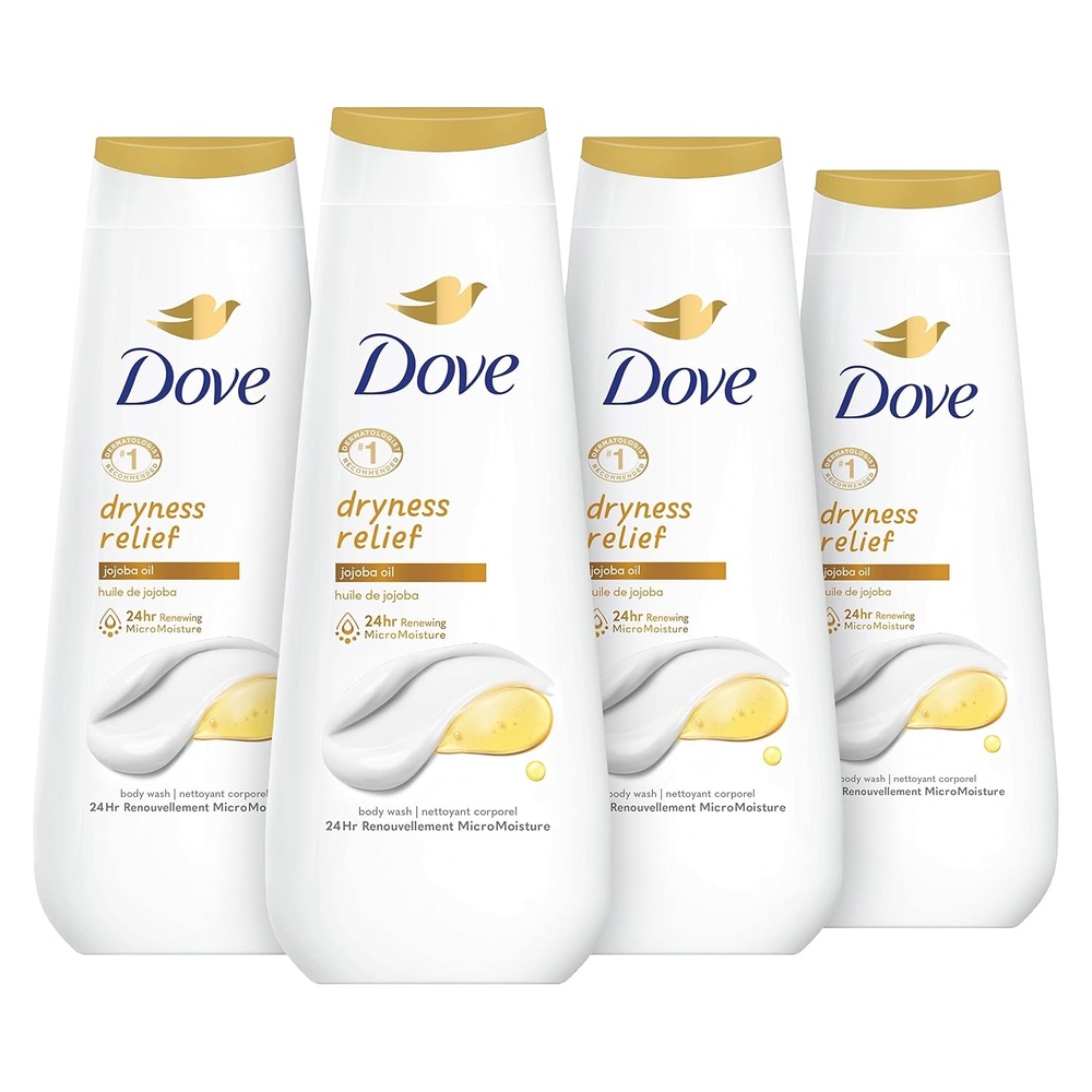 image:imageDove Body Wash Dryness Relief Jojoba Oil 4 Count for Renewed HealthyLooking Skin Gentle Skin Cleanser with 24hr Renewing MicroMoisture 20 oz