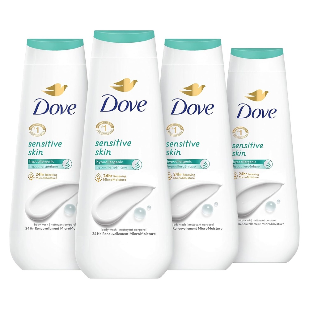 image:imageDove Body Wash Sensitive Skin 4 Count Hypoallergenic ParabenFree SulfateFree CrueltyFree Moisturizing Skin Cleanser Effectively Washes Away Bacteria While Nourishing Skin 20 oz20 Fl Oz Pack of 4