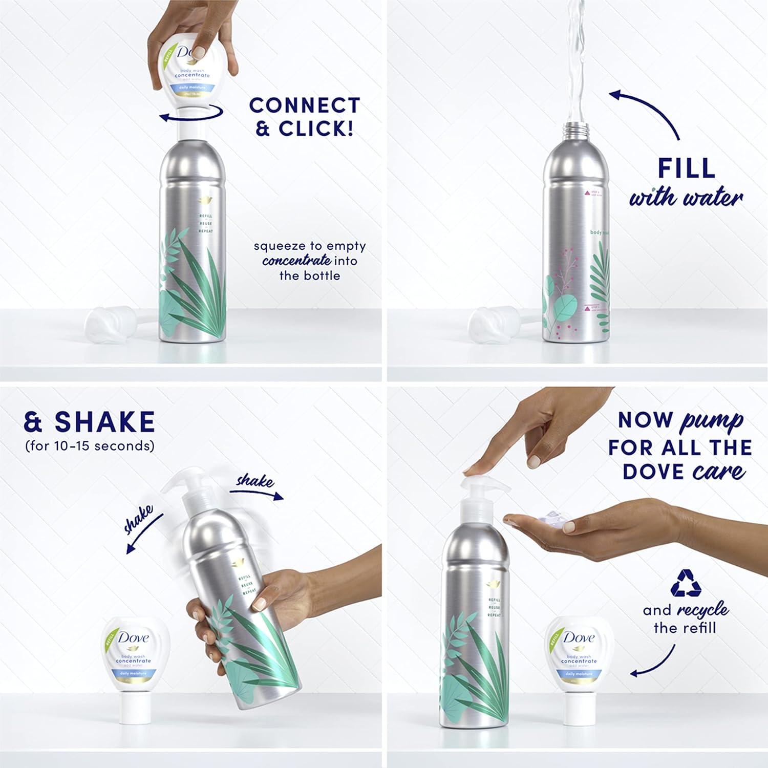 image:imageDove Body Wash Aluminum Reusable Bottle and Concentrate Refill 2x Starter Kit for Instantly Soft Skin Shea and Warm Vanilla for Skin Care and Lasting Nourishment 4oz makes 16ozWarm Vanilla