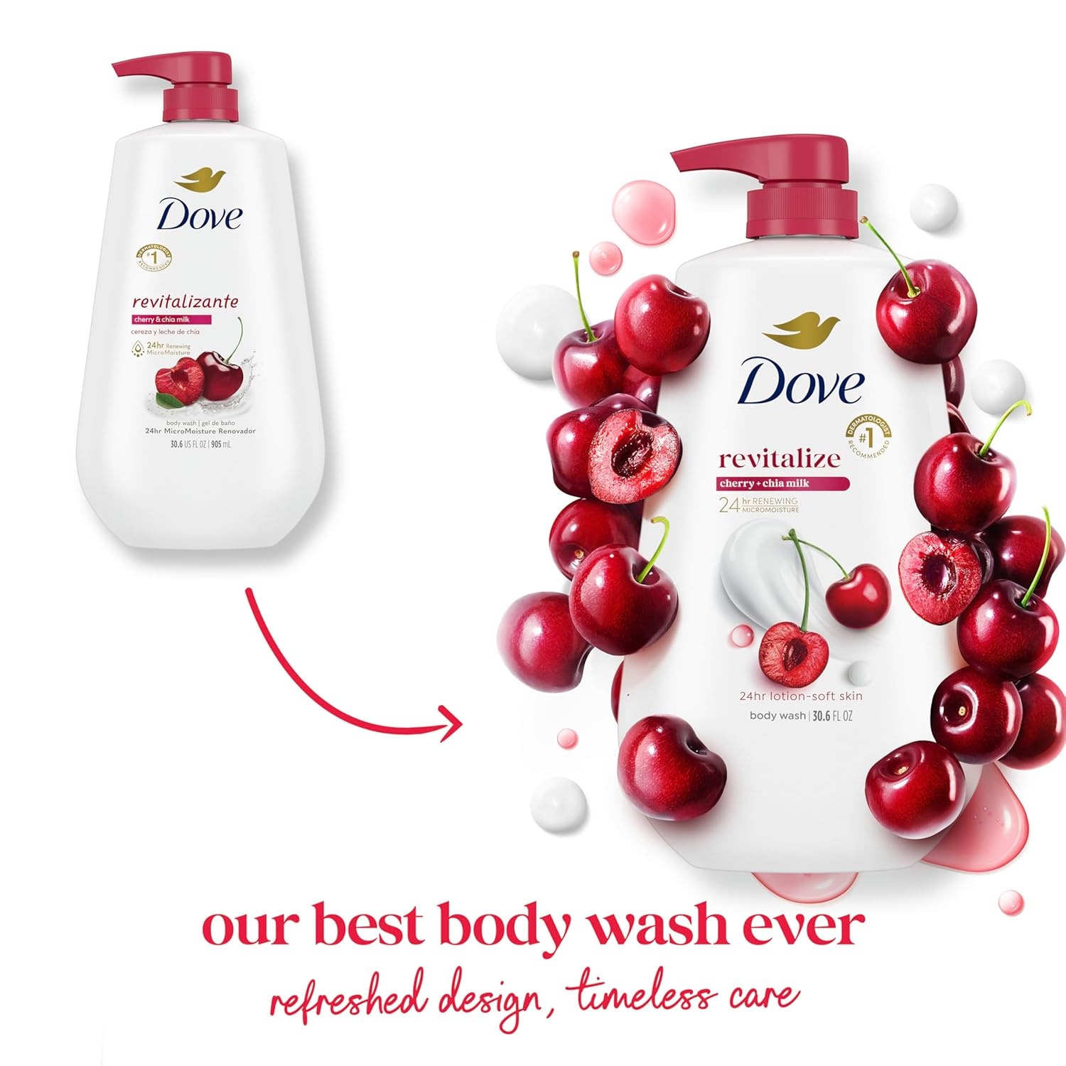 image:imageDove Body Wash with Pump 3 Count Revitalizante Cherry amp Chia Milk for Renewed Healthy Looking SkinMoisturizing Gentle Skin Cleanser with 24hr Renewing MicroMoisture 306 oz