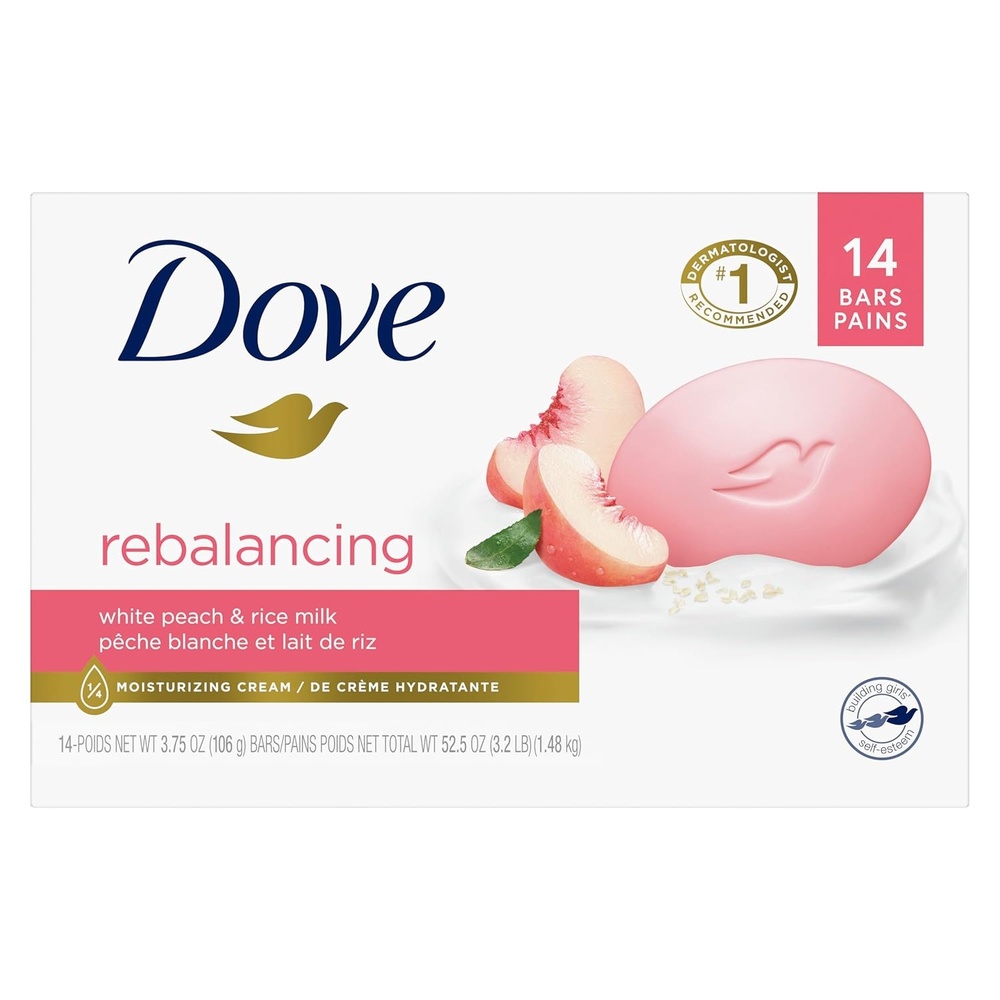 image:imageDove Beauty Bar Soap Rebalancing White Peach amp Rice Milk 14 Count for a Nourished and Moisturized Skin with Moisturizing Cream PlantBased Formula 375 oz