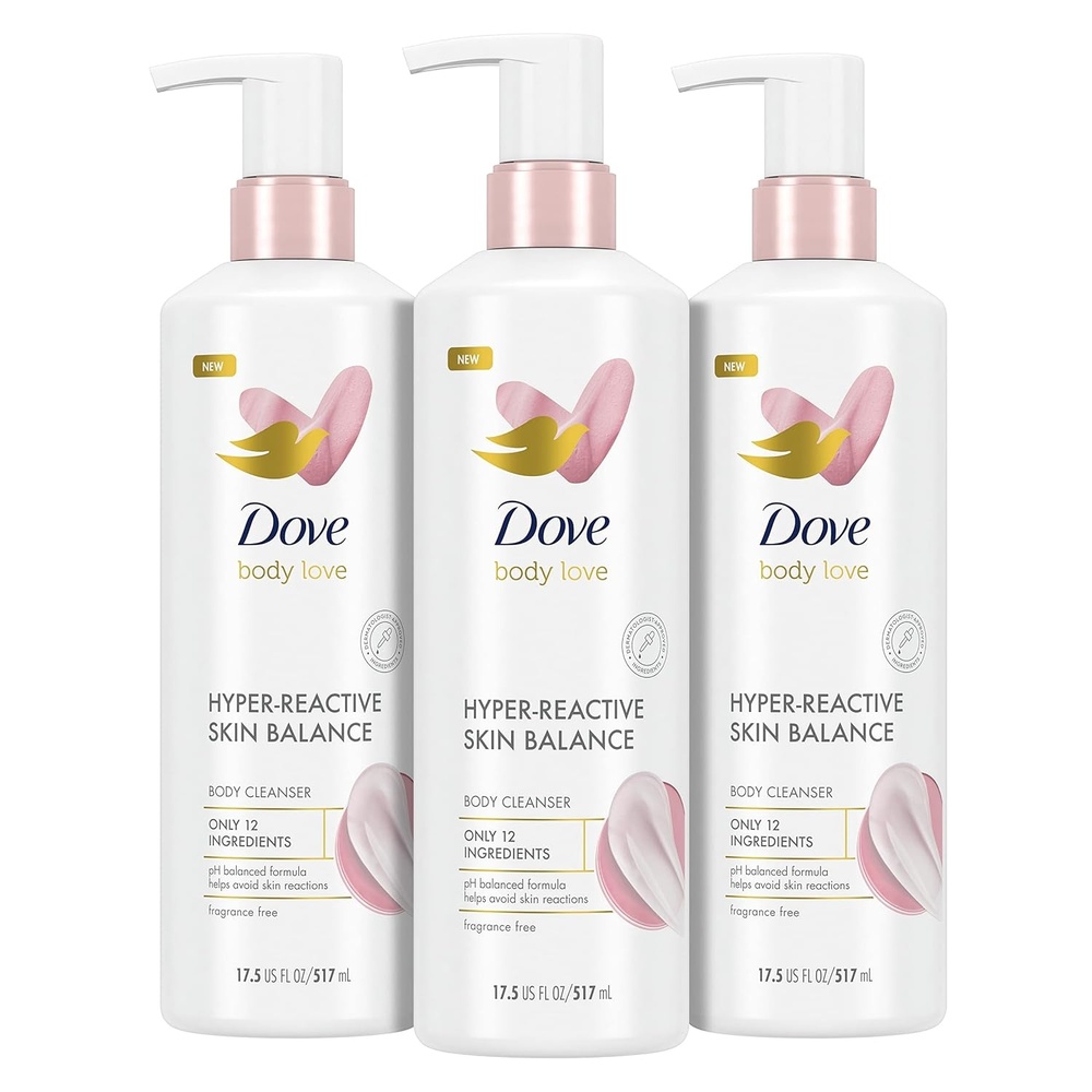 image:imageDove Body Love Body Cleanser ReactionProne Skin 3 Count HyperReactive Skin Balance for UltraSensitive Fragrance Free Body Wash with Only 12 Ingredients 175 oz