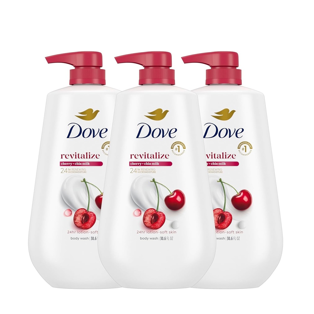 image:imageDove Body Wash with Pump 3 Count Revitalizante Cherry amp Chia Milk for Renewed Healthy Looking SkinMoisturizing Gentle Skin Cleanser with 24hr Renewing MicroMoisture 306 oz