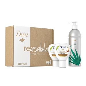 Dove Body Wash Aluminum Reusable Bottle and Concentrate Refill (2x) Starter Kit for Instantly Soft Skin Shea and Warm Vanilla for Skin Care and Lasting Nourishment 4oz (makes 16oz)(Warm Vanilla)