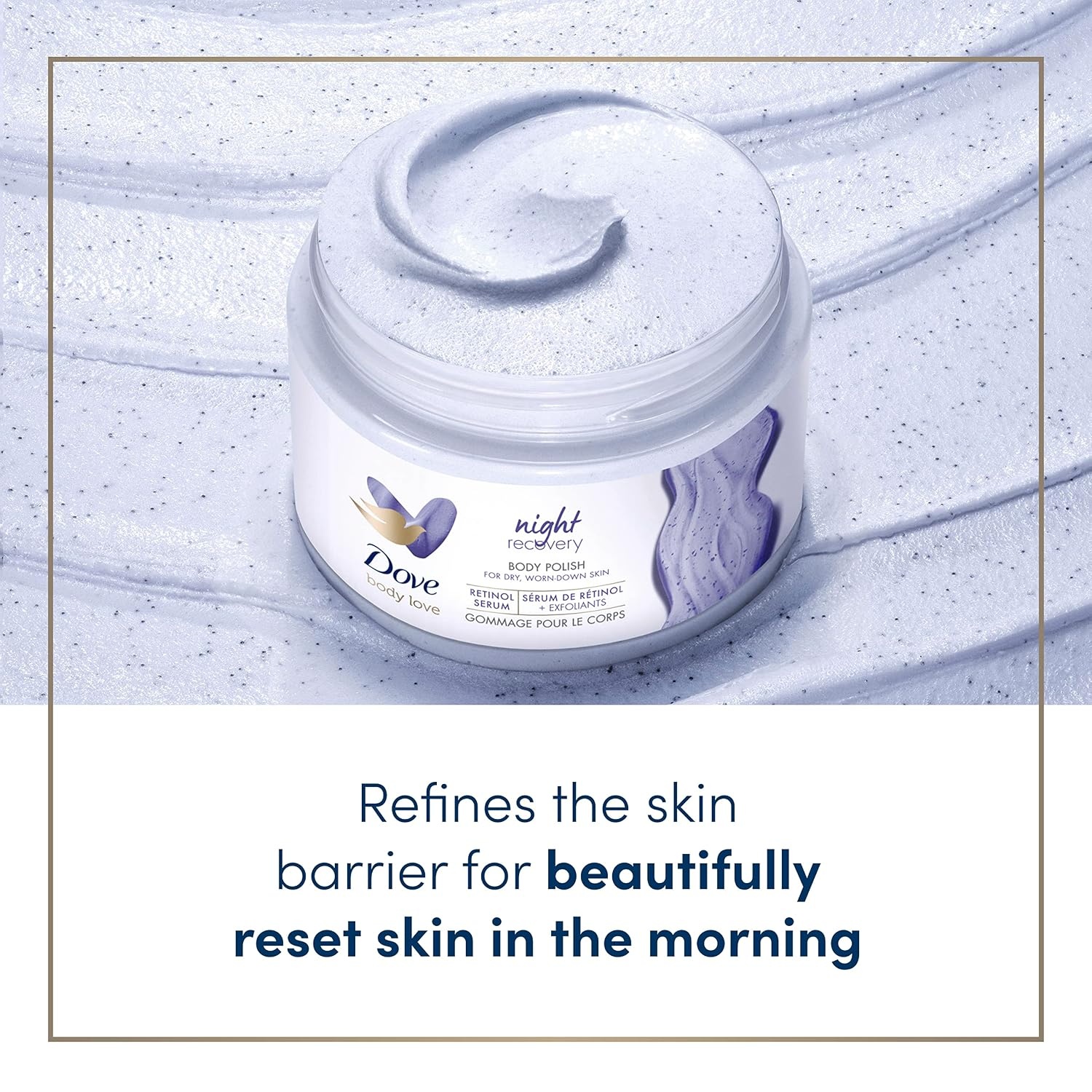image:imageDove Body Love Body Polish Night Recovery 3 Count for Dry WornDown Skin Body Scrub with Retinol and Botanical Oils for Silky Smooth Skin 12 oz