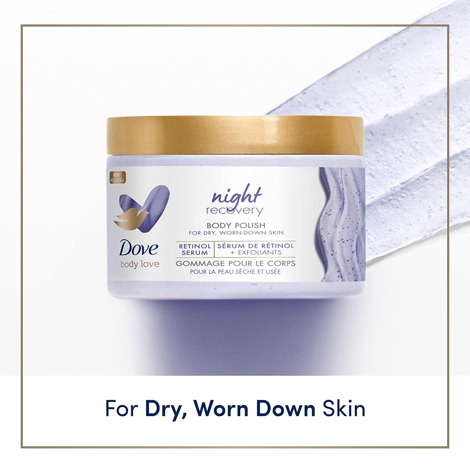 image:imageDove Body Love Body Polish Night Recovery 3 Count for Dry WornDown Skin Body Scrub with Retinol and Botanical Oils for Silky Smooth Skin 12 oz