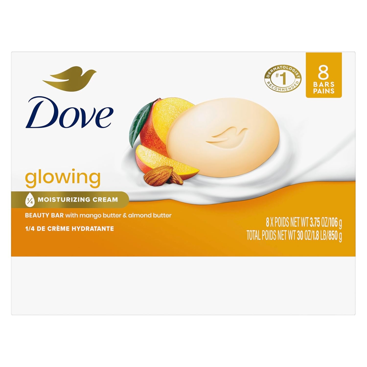 image:imageDove Glowing Beauty Bar Soap Mango amp Almond Butters I 8 Count 375 oz375 Ounce Pack of 32