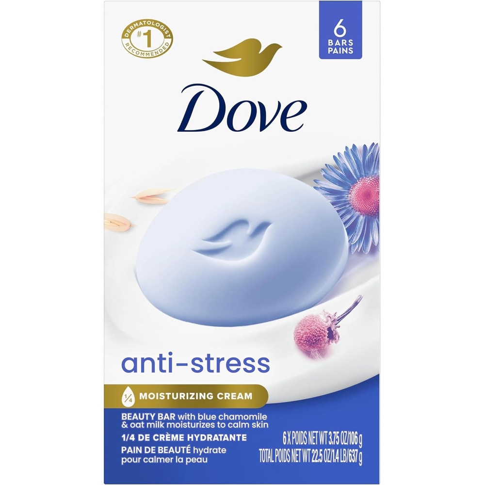 image:imageDove Beauty Bar Gentle Cleanser AntiStress Cream Bar Moisturizes 6 pack225 Ounce Pack of 12
