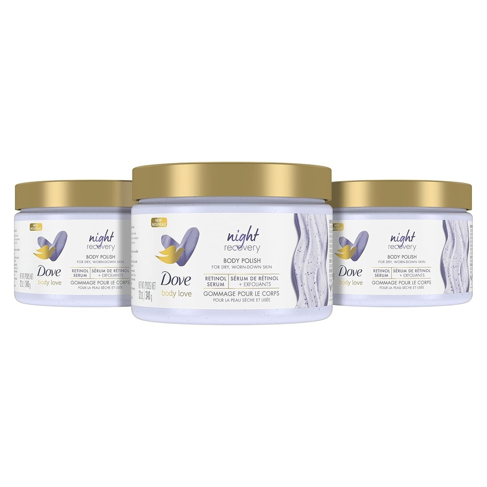 image:imageDove Body Love Body Polish Night Recovery 3 Count for Dry WornDown Skin Body Scrub with Retinol and Botanical Oils for Silky Smooth Skin 12 oz