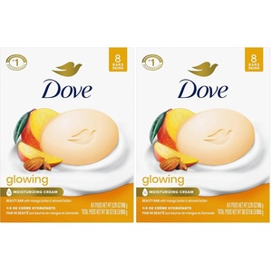 Dove Glowing Beauty Bar Soap , Mango & Almond Butters, I 8 Count 3.75 oz(3.75 Ounce (Pack of 16))