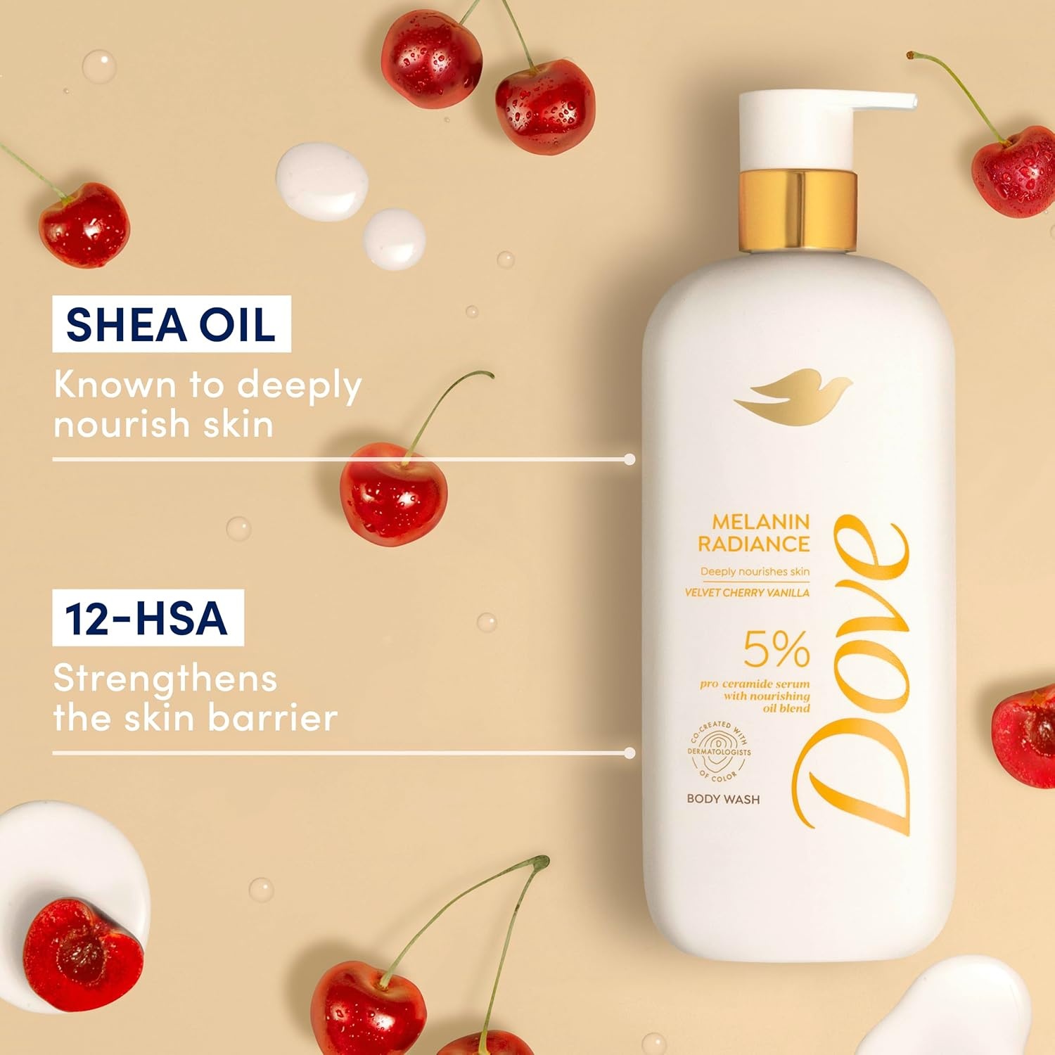 image:imageDove Body Wash Melanin Radiance Nourishes for restored radiance 5 proceramide serum with nourishing oil blend 185 oz185 Fl Oz Pack of 4