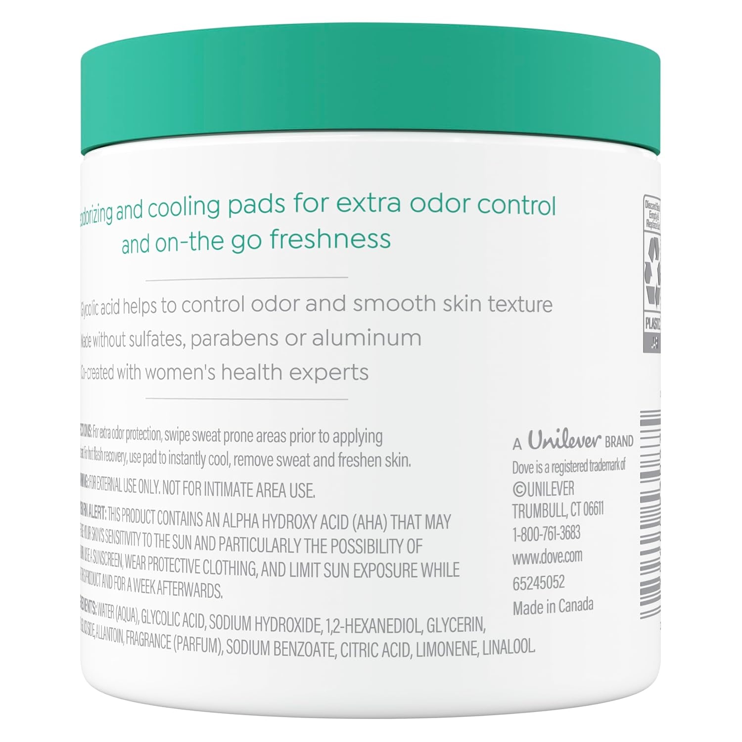 image:imageDove Deodorant Cleansing Pads for Women Glycolic acid 60 Count60 Count Pack of 1