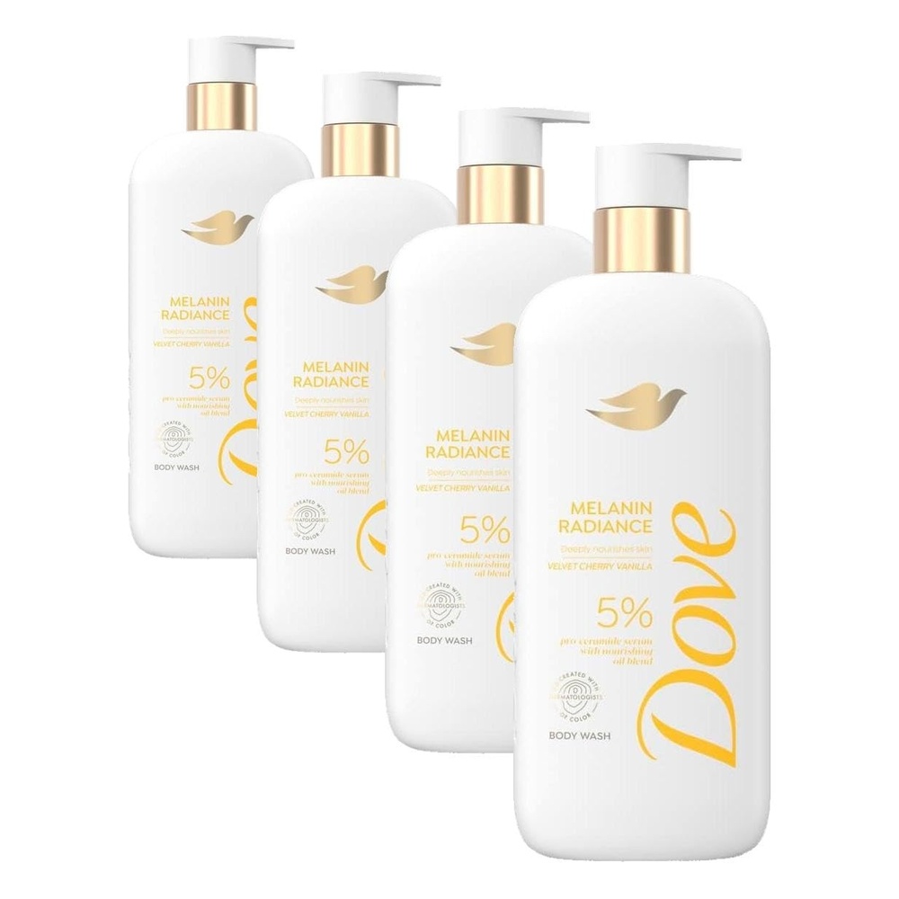 image:imageDove Body Wash Melanin Radiance Nourishes for restored radiance 5 proceramide serum with nourishing oil blend 185 oz185 Fl Oz Pack of 4