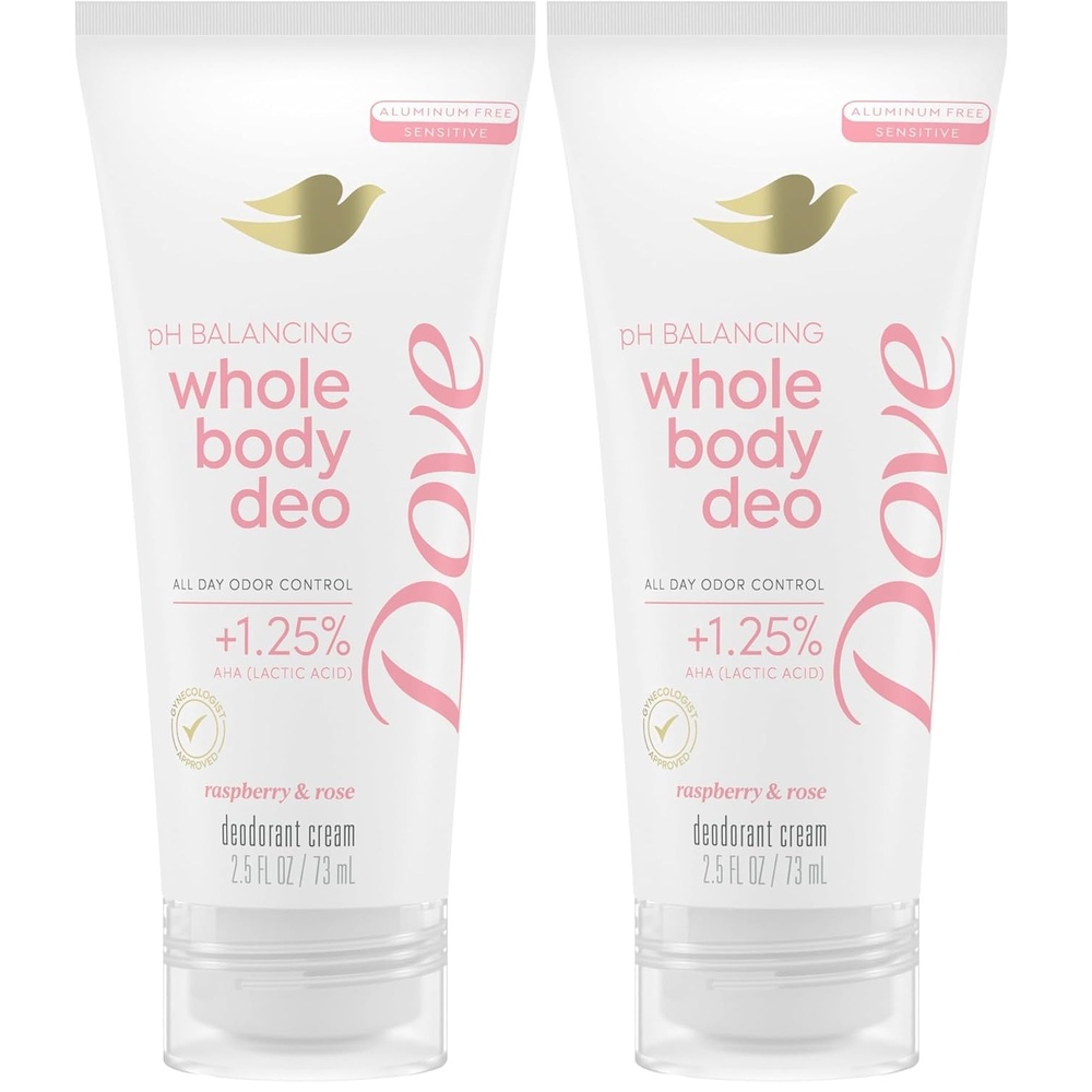 image:imageDove Whole Body Deodorant Aluminum Free pH Balancing Cream Raspberry amp Rose for 72h Odor Control 25 Oz25 Ounce Pack of 2