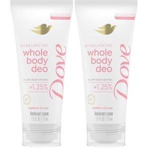 Dove Whole Body Deodorant Aluminum Free pH Balancing Cream Raspberry & Rose for 72h Odor Control 2.5 Oz(2.5 Ounce (Pack of 2))