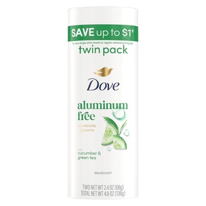 Dove Deodorant Stick 2PK Cucumber & Green Tea Aluminum Free 2.4 oz(2.4 Ounce (Pack of 2))